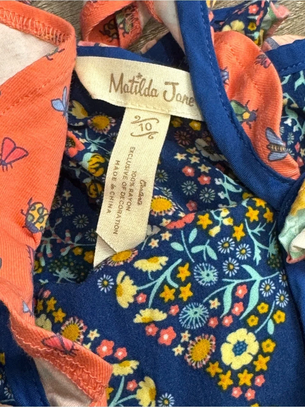 Matilda Jane Navy Floral Maxi Dress with Multicolor Stripe Ruffle 0933